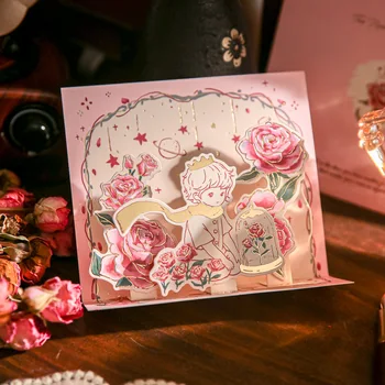 MOHAMM 2бр хартия романтична роза момче сладък 3D поздравителен плик карта за деца възрастен учител Честит рожден ден подарък карта