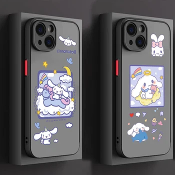 Сладък Cinnamoroll Sanrio Art матирано полупрозрачен за Apple iPhone 15 14 13 12 11 XS XR X 8 7 SE Pro Max Plus Мини TPU телефон случай