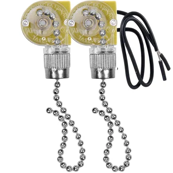 Превключвател за осветление на вентилатора на тавана Zing Ear ZE-109 Двупроводен светлинен превключвател с издърпващи шнурове за вентилатори за таванно осветление Лампи 2бр сребро