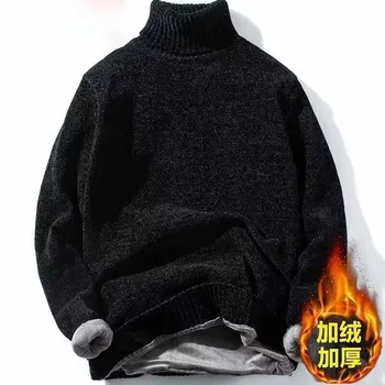 Есен Зима Мъжки пуловер Шенилна завой-надолу яка Топло удебелени пуловери трикотаж пуловер Undershirt за мъже плюс размер 4XL