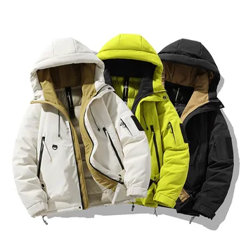 Извънгабаритни ежедневни бели патешки пухени якета за мъже Зима 2023 Ветроупорен топъл качулка Parkas мъжки пътуване къмпинг сгъсти твърдо палто