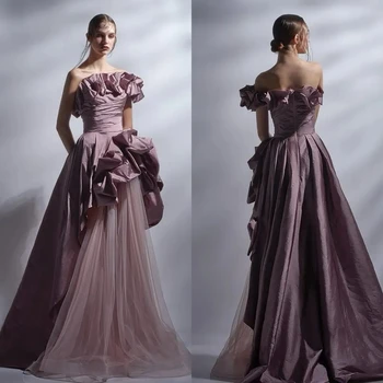 Mesprit Simple Exquisite One-shoulder A-line вечерни рокли Fold Contoured Shirred Satin Custom Dress