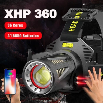 XHP360 Висока мощност риболов фар акумулаторна светлина фар LED къмпинг туризъм мощност банка LED фенери 18650 XHP70 XHP50