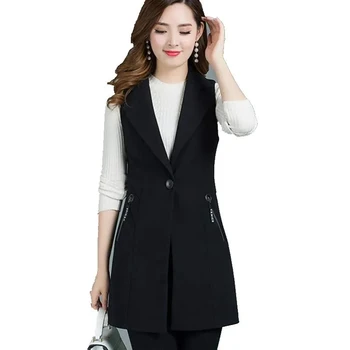 Мода черен костюм жилетка дамски жилетка средна дължина 2023 пролет лято корейски тънък без ръкави нетактичност случайни подплата палто женски