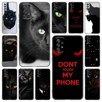 Black Cat Staring Eyes Калъф за телефон за Samsung Galaxy A02 A21 A52 S A13 A22 A32 A33 A53 5G A11 A12 A31 A50 A51 A70 A71 A72 капак