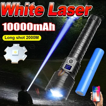 NEW 10000mAh ултра мощен LED фенерче бял лазер тактическа светкавица USB акумулаторна висока мощност факел къмпинг фенер