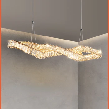 Трапезария Луксозен кристален блясък Димируеми висулки Позлатени златни метални неправилни висящи лампи Led Deco Suspend Light