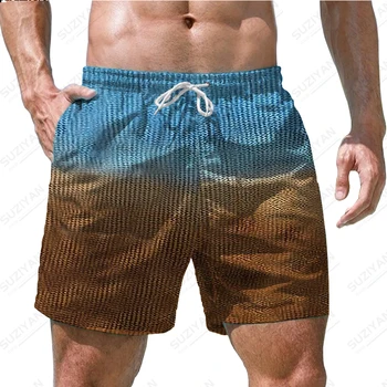 Лято Нови мъжки шорти плажни панталони колоритен модел 3D печат Хавайски отдих плаж стил мъжки шнур Начало СпортШорти