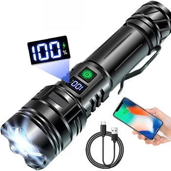 LED фенерче висока мощност 30W водоустойчив мащабиране факел с мощност дисплей екран прожектор USB акумулаторна 26650 къмпинг фенер