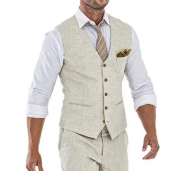 Бежова жилетка за мъже Бельо Casual V Neck Single Suit Vests Мъжки джентълмен Бизнес жилетка Сватбено тържество Абитуриентска жилетка 2023