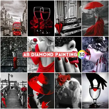 AB бормашини диамант бродерия жени ръчно изработени подарък пълен квадрат червено и черно картина кристали диамант мозайка стена изкуство