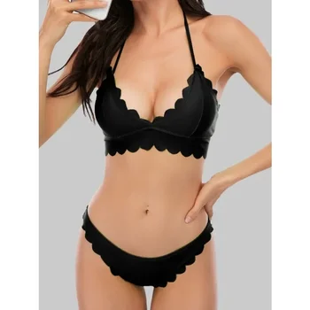 Hot Selling Split Solid Color Quick Drying Swimsuit Laser Cut Flower Swimsuit Europe and the United States Секси бикини