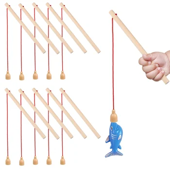 12 бр. Детски играчки Дървен магнетизъм Риболовни стълбове Детски магнитни въдици Дървени въдици за риболов