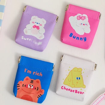 корейски сладък зайче PU еластична катарама санитарна салфетка слушалки чанта за съхранение карикатура монета чанта грим организатор Калъф за съхранение