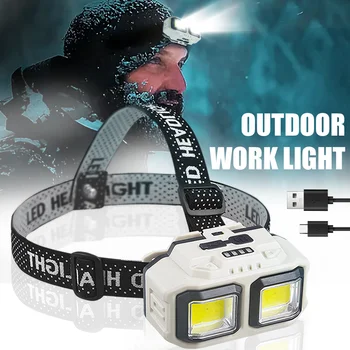 LED фар COB сензор фар USB акумулаторно фенерче водоустойчива светлина на главата къмпинг риболов минна светлина лампа факел