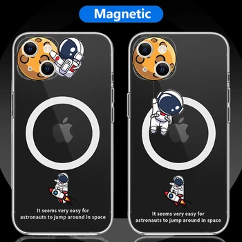 Сладък астронавт прозрачен калъф за телефон за магнитно безжично зареждане Magsafe за Iphone 12 13 Pro Max 13mini магнит капак