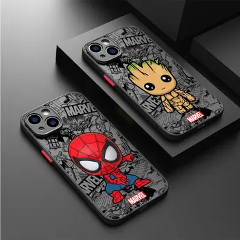 TPU Луксозен калъф за iPhone 15 Plus 7 6S 8 Plus 11 Pro SE 13 14 Pro Max XR 12 Mini XS X XS Cartoon Marvel Groot Spiderman Cover