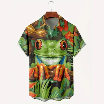 Новост 3d печат Marsh жаба риза за мъже зелен Bullfrog графика ваканция риза лятна улица къс ръкав ревера риза мъже