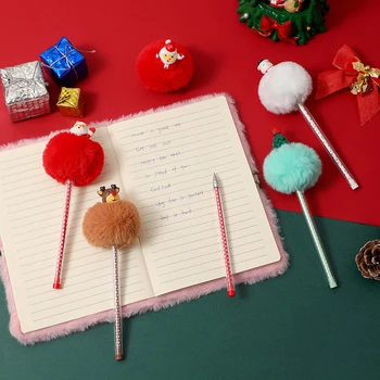 1PC Коледна серия Сладък карикатура плюшени химикалка творчески подпис писалки офис подарък училищни пособия канцеларски материали смешно писалка