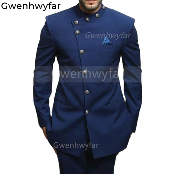 Gwenhwyfar 2 парче метален бутон тънък годни мъже костюми сватба смокинг за младоженеца мъжко модно яке с панталони