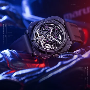 AILANG моден квадратен механичен часовник за мъже силиконова каишка водоустойчива светеща автоматична Tourbillon часовници Relogio Masculino