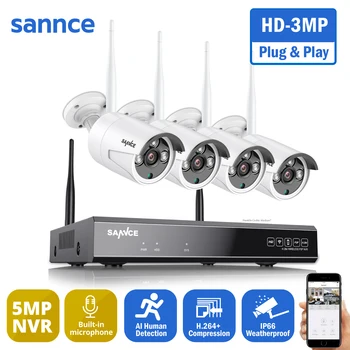 SANNCE 8CH 5MP Super HD безжична NVR система за охранителна камера Устойчива на атмосферни влияния 3MP Wifi камери Комплект за нощно виждане H.264+