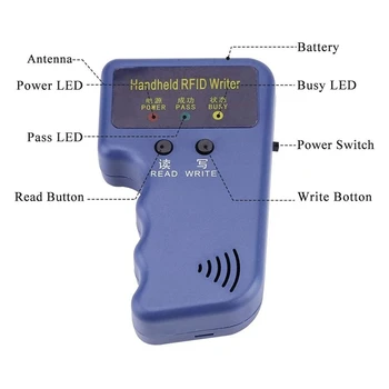 HOT-125 Khz RFID ID копирна машина, ръчен четец на лични карти писател дубликатор + 6 броя ключодържатели + 6 броя ключови карти разширен чип