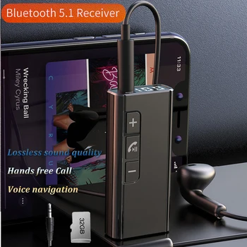Bluetooth 5.1 Aux адаптер Безжичен автомобилен BT приемник Цифров дисплей 3.5mm Jack Audio Music Mic Handsfree адаптер Поддръжка на TF карта