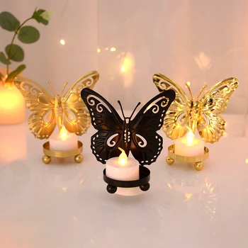Creative Gold Butterfly Candle Holder Изящна форма Таблица Свещник за романтична сватба Centerpieces Таблица Декор Candelabro