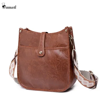 FUNMARDI Реколта жени квадратни чанти Crossbody мода печат широка каишка дизайн рамо чанта дама PU кожа пратеник чанта WLHB3268