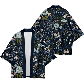 Цвете печат кимоно Haori панталони комплект реколта японски стил мъже традиционен Harajuku Streetwear самурай жилетка костюм Yukata
