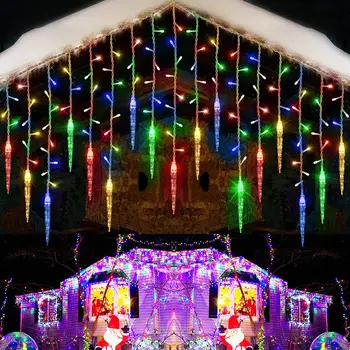 Коледен венец 3m-20m LED завеси светлини с ледени висулки Нова година 2024 Festoon Led Light Коледна украса за домашна сватба