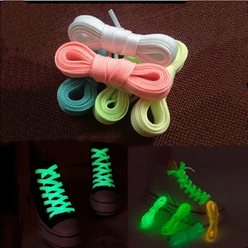 1 чифт цветна дъга флуоресцентна връзка за обувки тъмна нощ светещи връзки за обувки плоски маратонки платно обувки дантели блясък 80/100/120cm