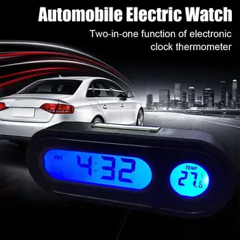 Автомобилен електронен часовник Монтиран на автомобил часовник Светещ часовник Залепващ се термометър LCD цифров мини електронен дисплей Digi A3H8