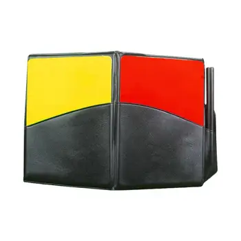 Флуоресцентен червен жълт картон с кожен портфейл Молив за запис на хартия Футболен съдия Запис на червени жълти картони за спортно състезание