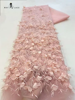 май дантела луксозен 3D дантела плат 5 ярда 2024 високо качество тюл дантела плат бродирани апликация африкански Нигерия плат за рокля