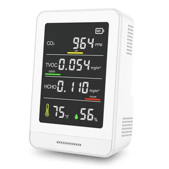 Монитор за качеството на въздуха Вътрешен тестер за качество на въздуха открива, CO2, температура, TVOC и влажност, измервател на качеството на въздуха за домове