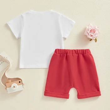 Baby Girl Boy Valentine s Day Outfit Clothes Letter Heart Short Sleeve T Shirt Top Elastic Waist Shorts Set