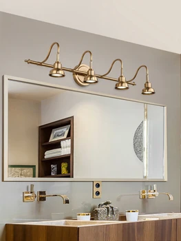 Луксозен дизайн месинг материал огледало предна светлина спалня хол трапезария осветление грим предни лъскави стенни светлини