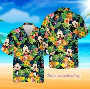 Disney Мики Маус хавайски риза мъже случайни ваканция риза Мики къс ръкав риза мода реколта Дисни хавайски риза