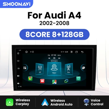 Android 12 Wifi IPS AI Voice Wireless Carplay 8GB 128GB Автомобилно радио мултимедия за Audi A4 2002-2007 S4 RS4 B6 B8 B7 DSP RDS GPS