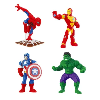 Marvel Micro Building Block Spiderman Iron Man Hulk Super Heroes Assembled Model Captain America Mini Brick Figures Toys For Kid