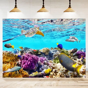 Под морското дъно Световна фотография Фон Подводна сцена Цветни морски коралови риби Аквариум Фон Гмуркане Плакат