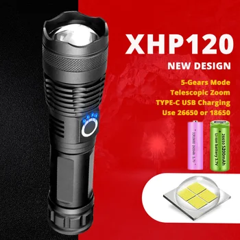 9000000000LM НОВ дизайн LED фенерче XHP120 преносим USB мащабиране факел на открито водоустойчив тактически факел 26650 18650 за къмпинг