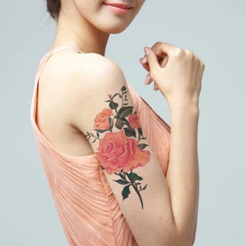 Водоустойчив временен стикер за татуировка Акварелни рози дизайн фалшиви татуировки Flash Tatoos ръка гърдите врата боди изкуство за жени момиче