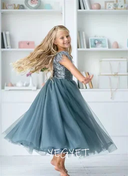 Тюл принцеса пухкава цвете момиче рокля за деца сватбено тържество Brithday конкурс рокли лято етаж дължина без гръб топка рокля