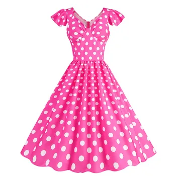 Polka Dot печат рокля жени парти случайни къс ръкав 1950-те домакиня вечерно парти абитуриентски рокля реколта роба жени рокли