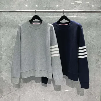 двойка суитчър кръг врата модерен марка пуловер класически 4 ивици пуловер топ мода чист памук случайни спортни суичъри