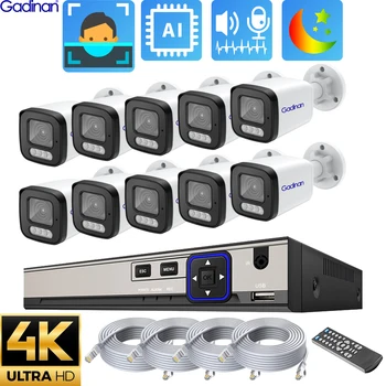 Gadinan 10CH CCTV система за видеонаблюдение IP Poe Домашно видеонаблюдение 4K 4Mp 8Mp комплект двупосочен аудио Ai на открито XMEye APP