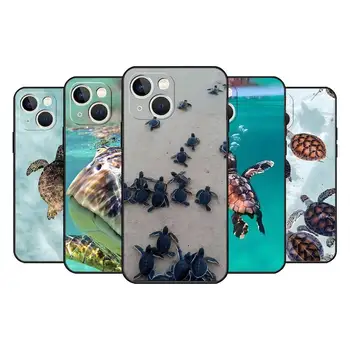 Калъф за телефон с океанска костенурка за IPhone 13 12 14 11 Pro Max Mini Xs X Xr 7 8 6 6s Plus Se 2020 Черен мек силиконов капак